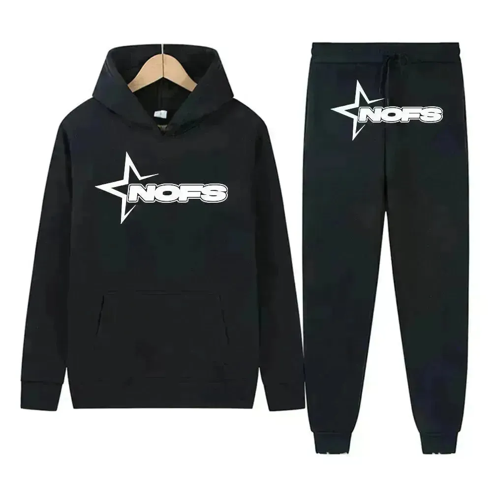 2 pcs Gothic Punk Rock Streetwear Hoodie Outfit set Unisex