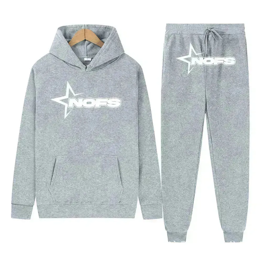 2 pcs Gothic Punk Rock Streetwear Hoodie Outfit set Unisex