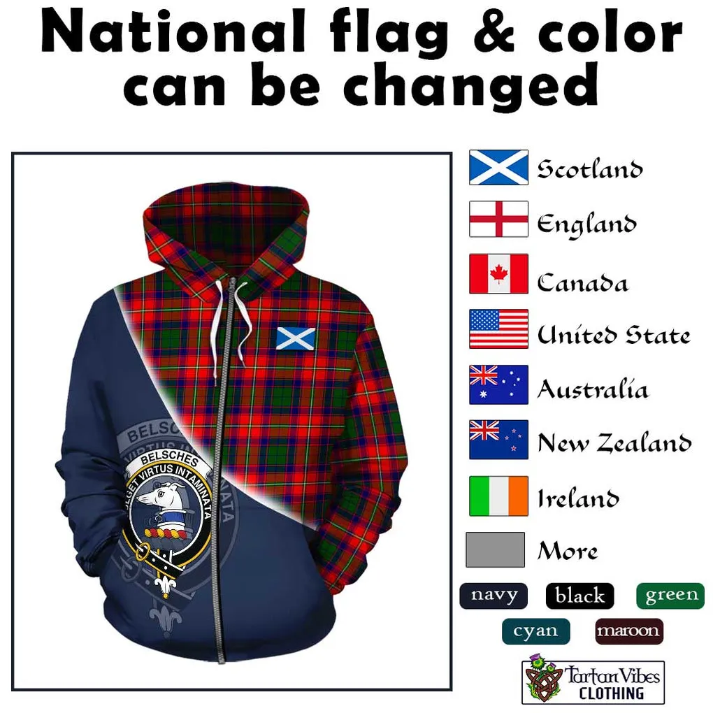 Belsches Tartan Hoodie with Personalised National Flag and Family Crest Half Style