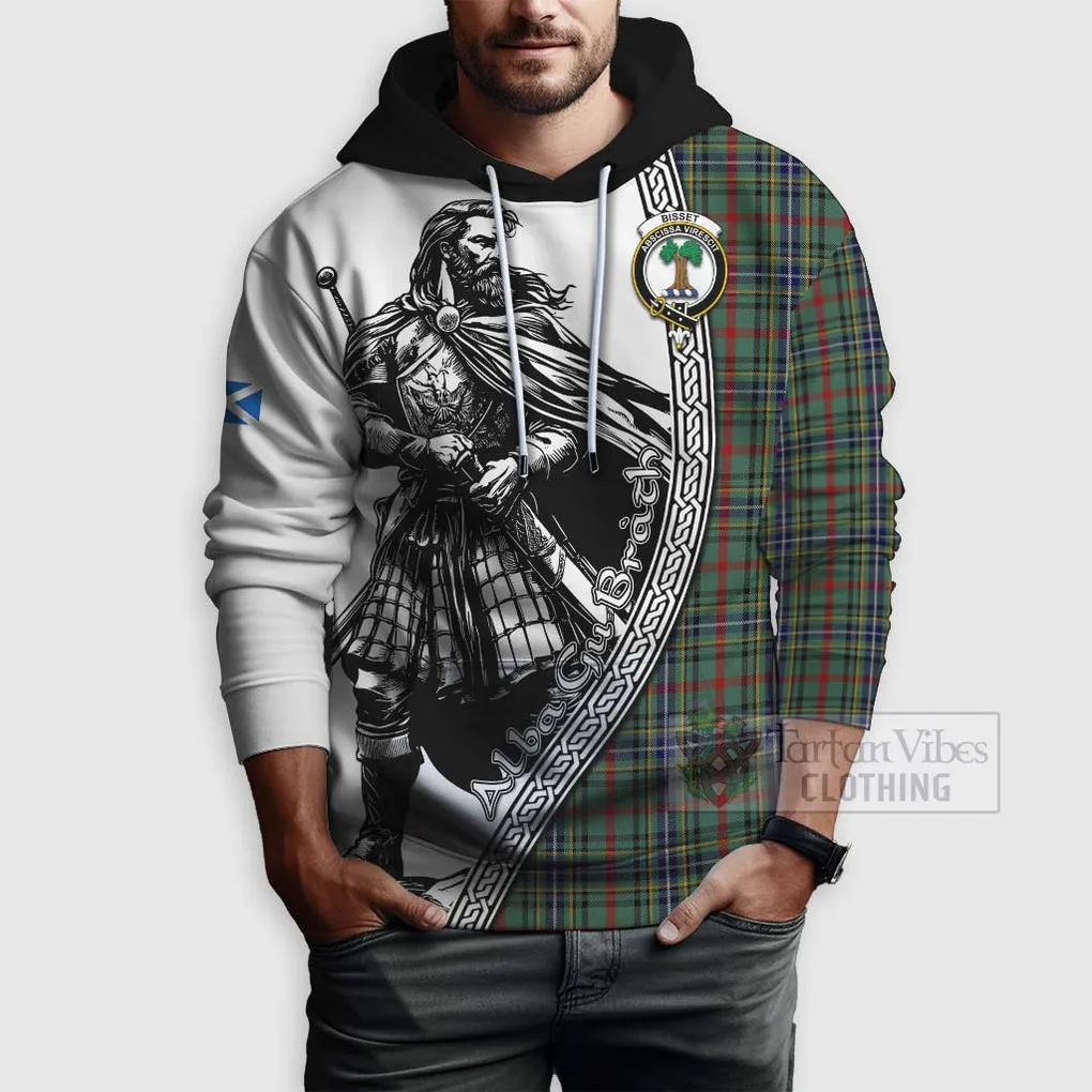 Bisset Tartan Clan Crest Hoodie with Highlander Warrior Celtic Style