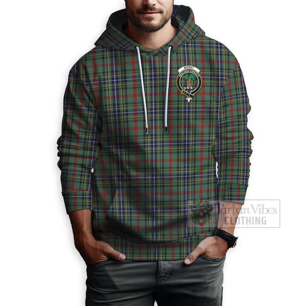 Bisset Tartan Hoodie with Family Crest and Bearded Skull Holding Bottles of Whiskey