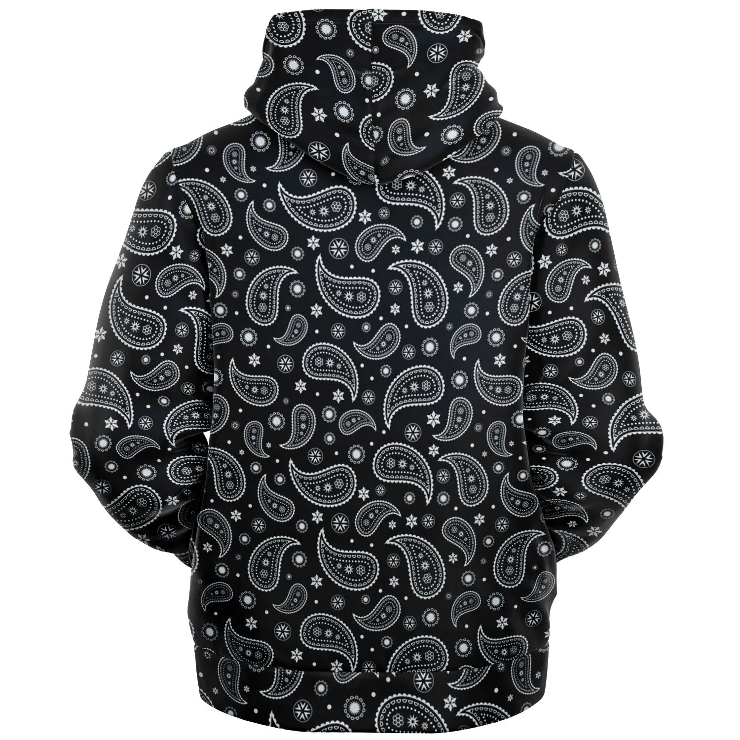 Black Paisley Zip Up Fleece Lined Hoodie, Bandana Heavyweight Full Zipper Pocket Men Women Unisex Aesthetic Hooded Sweatshirt Jacket