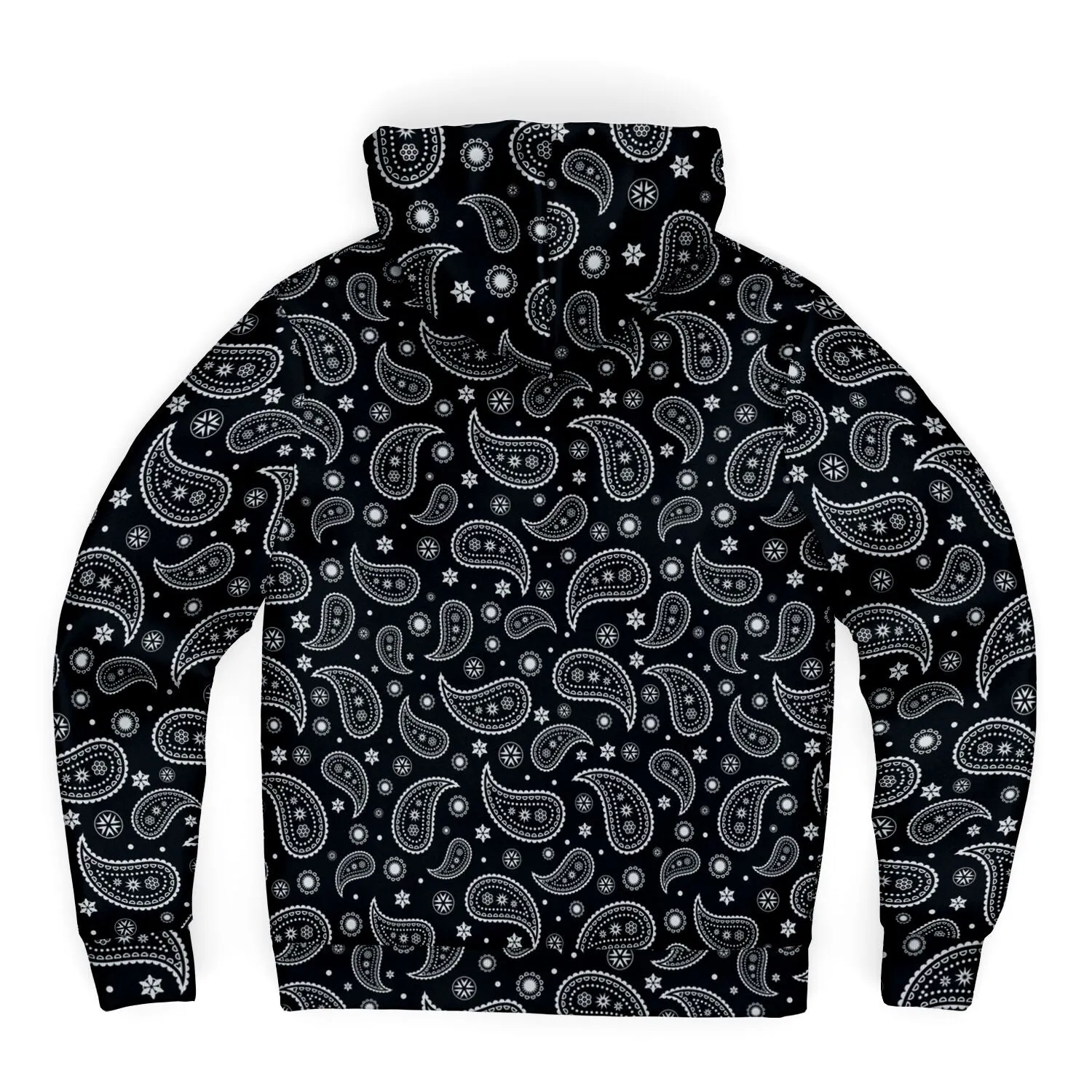 Black Paisley Zip Up Fleece Lined Hoodie, Bandana Heavyweight Full Zipper Pocket Men Women Unisex Aesthetic Hooded Sweatshirt Jacket