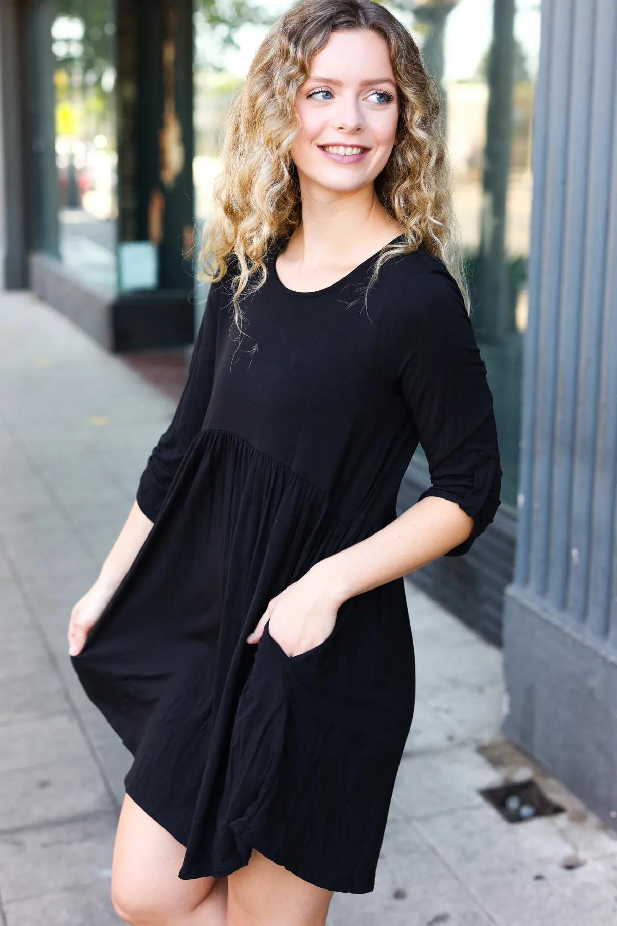 Black Pocketed Babydoll Dress