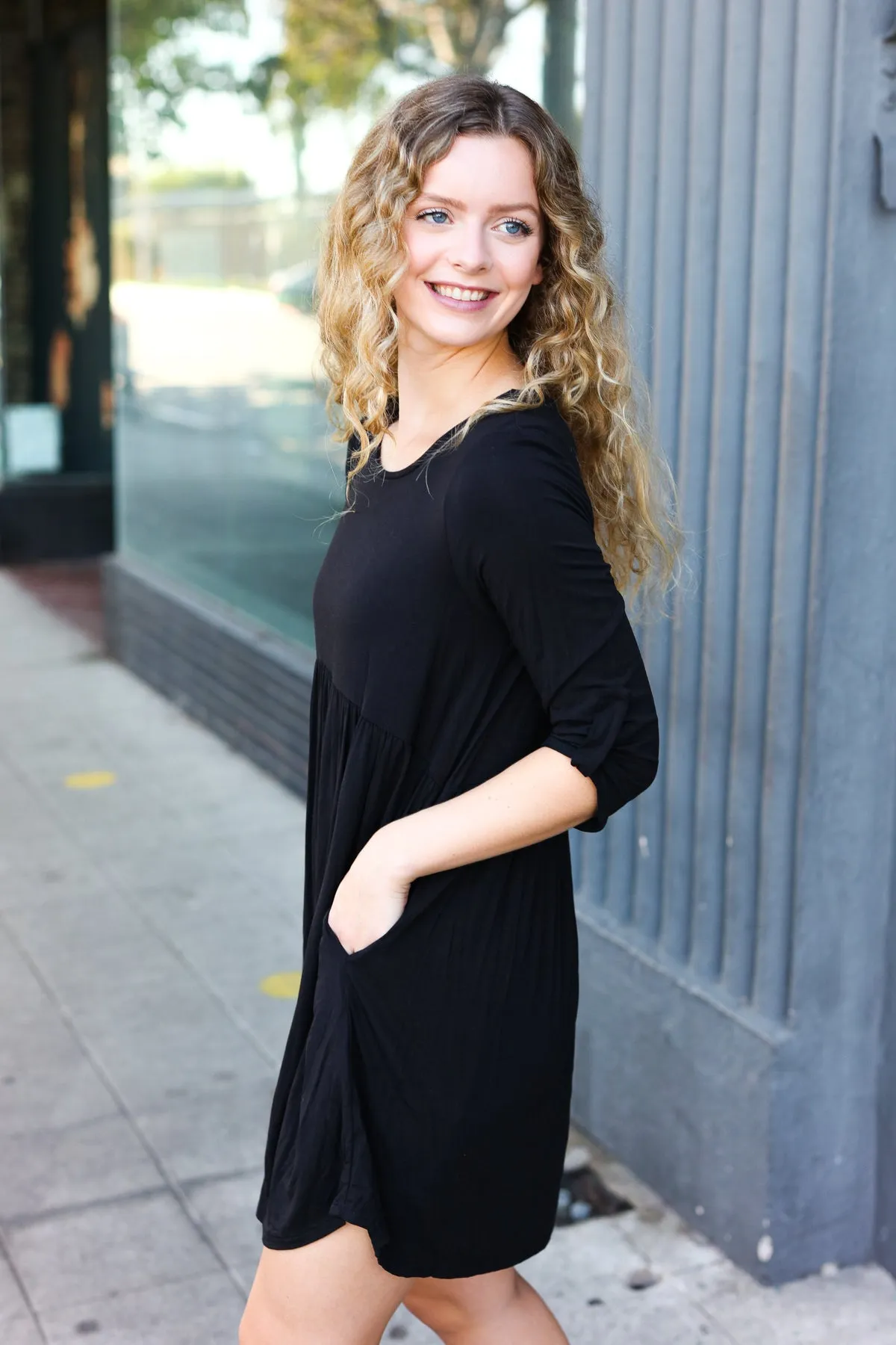 Black Pocketed Babydoll Dress