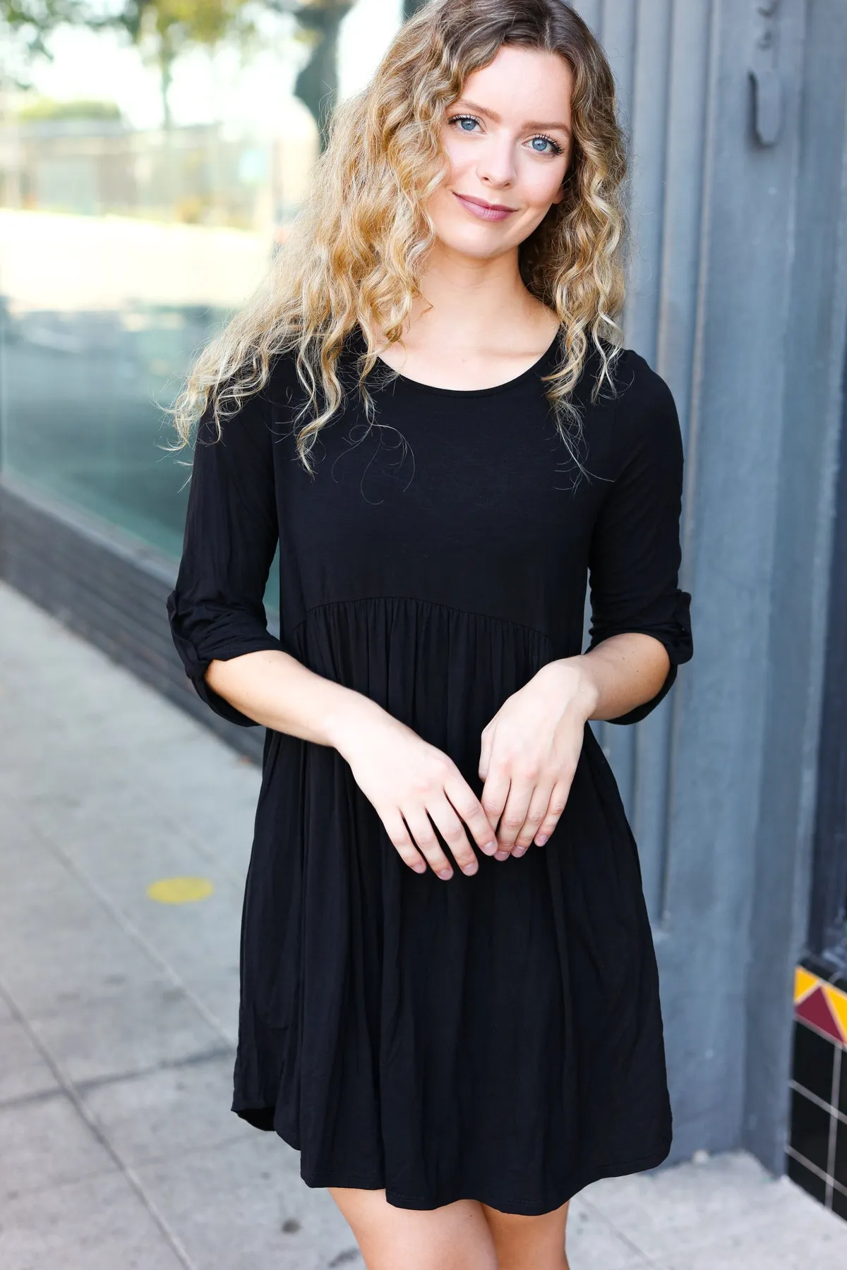 Black Pocketed Babydoll Dress