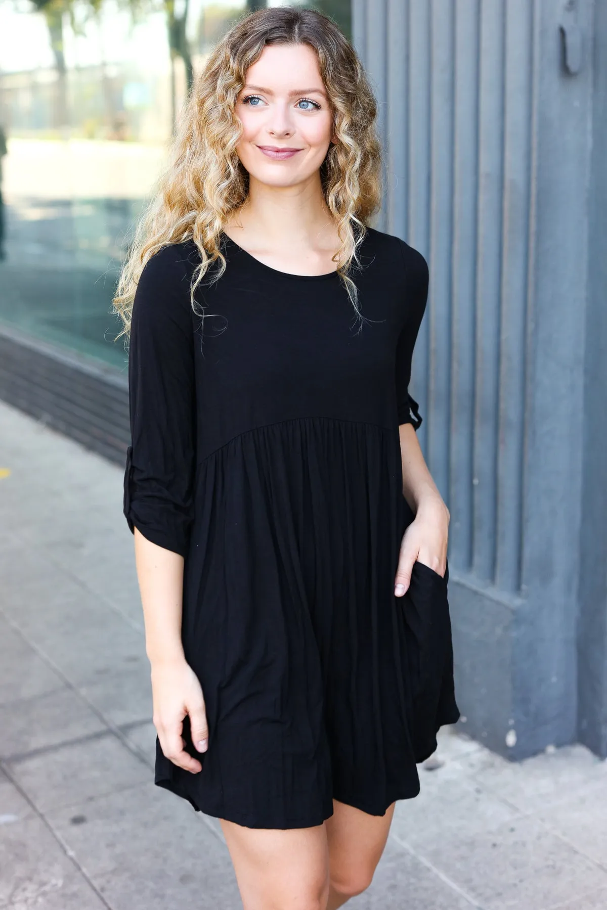 Black Pocketed Babydoll Dress