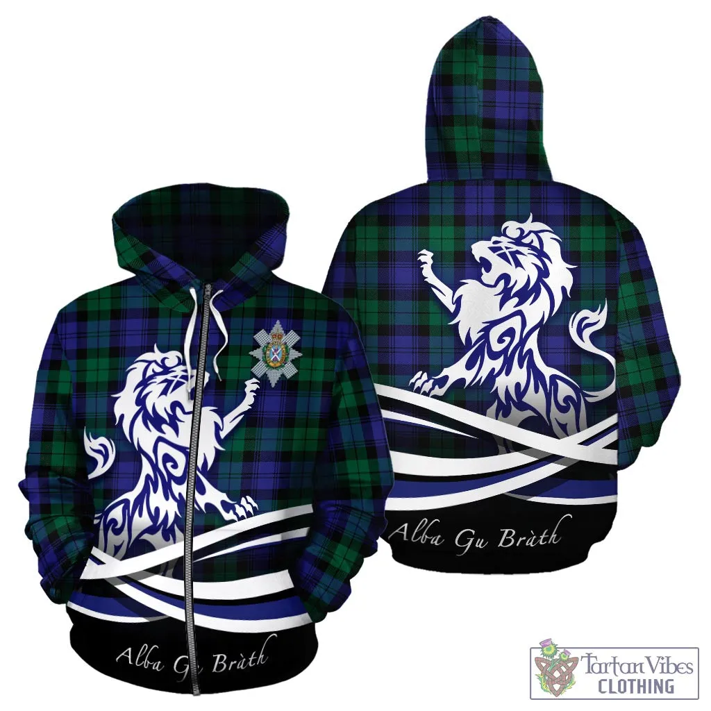 Black Watch Modern Tartan Hoodie with Alba Gu Brath Regal Lion Emblem