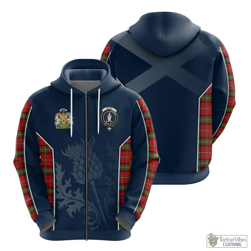 Boyd Tartan Hoodie with Family Crest and Scottish Thistle Vibes Sport Style