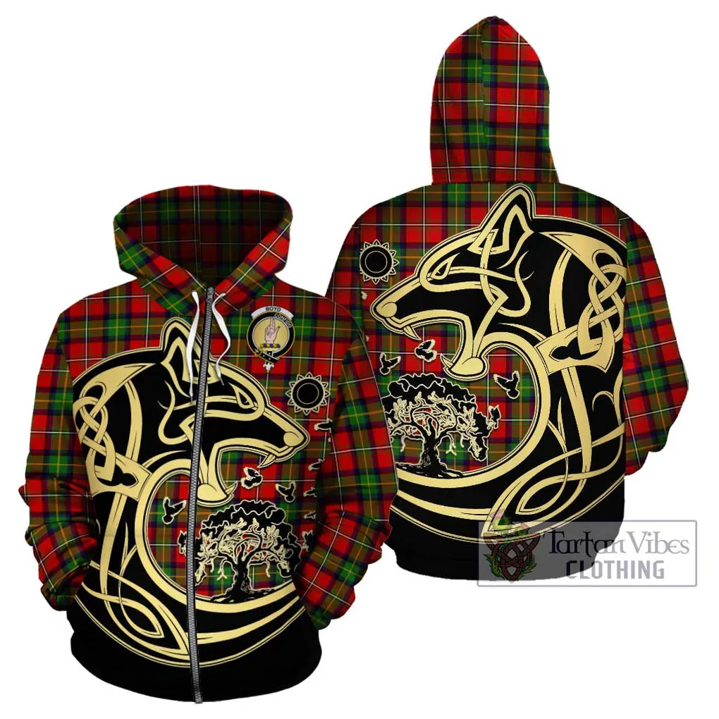 Boyd Tartan Hoodie with Family Crest Celtic Wolf Style