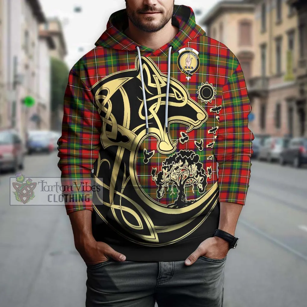 Boyd Tartan Hoodie with Family Crest Celtic Wolf Style