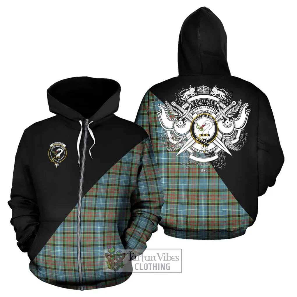 Brisbane Tartan Hoodie with Family Crest and Military Logo Style