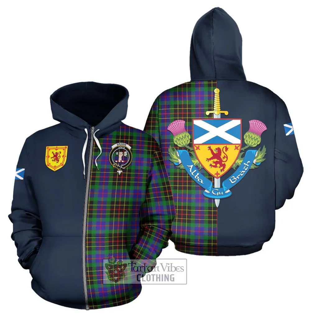 Brodie Hunting Modern Tartan Hoodie Alba with Scottish Lion Royal Arm Half Style