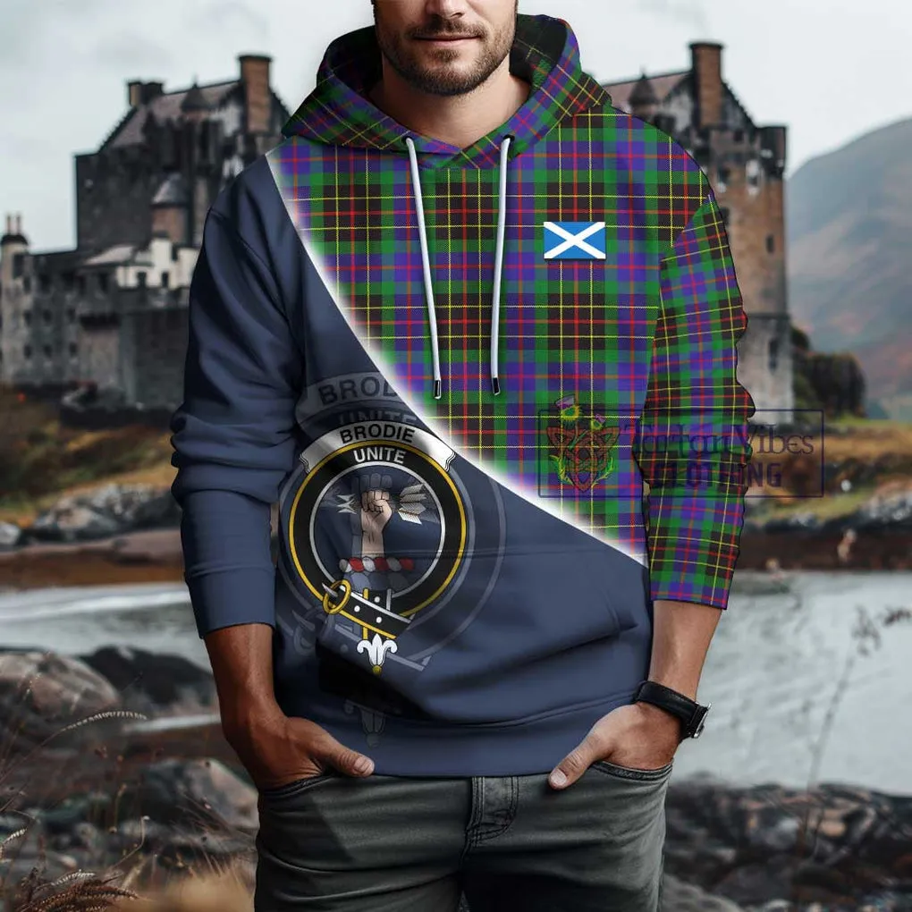 Brodie Hunting Modern Tartan Hoodie with Personalised National Flag and Family Crest Half Style