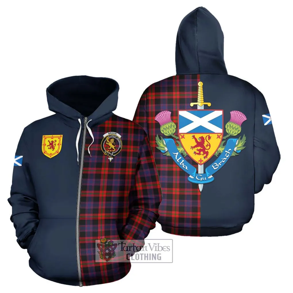 Broun Modern Tartan Hoodie Alba with Scottish Lion Royal Arm Half Style