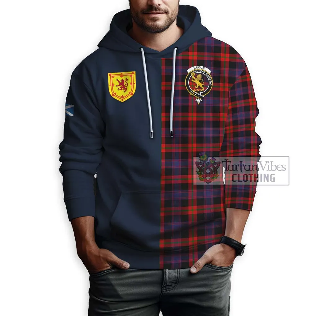 Broun Modern Tartan Hoodie Alba with Scottish Lion Royal Arm Half Style