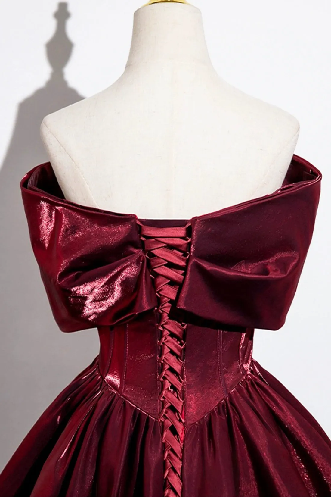 Burgundy Satin Long Prom Dress, A-Line Off the Shoulder Evening Formal Dress