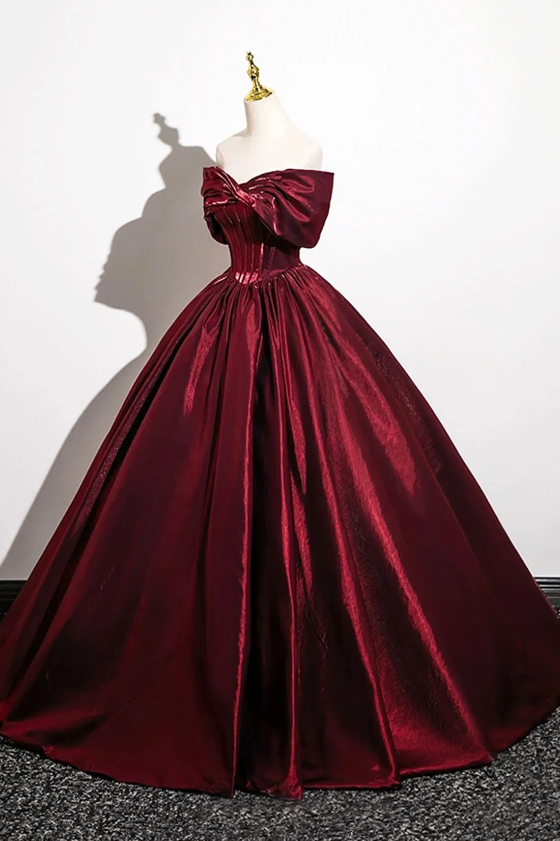 Burgundy Satin Long Prom Dress, A-Line Off the Shoulder Evening Formal Dress