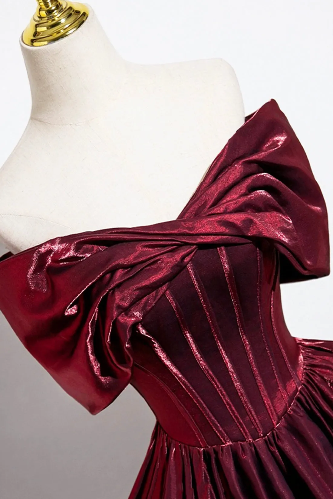 Burgundy Satin Long Prom Dress, A-Line Off the Shoulder Evening Formal Dress