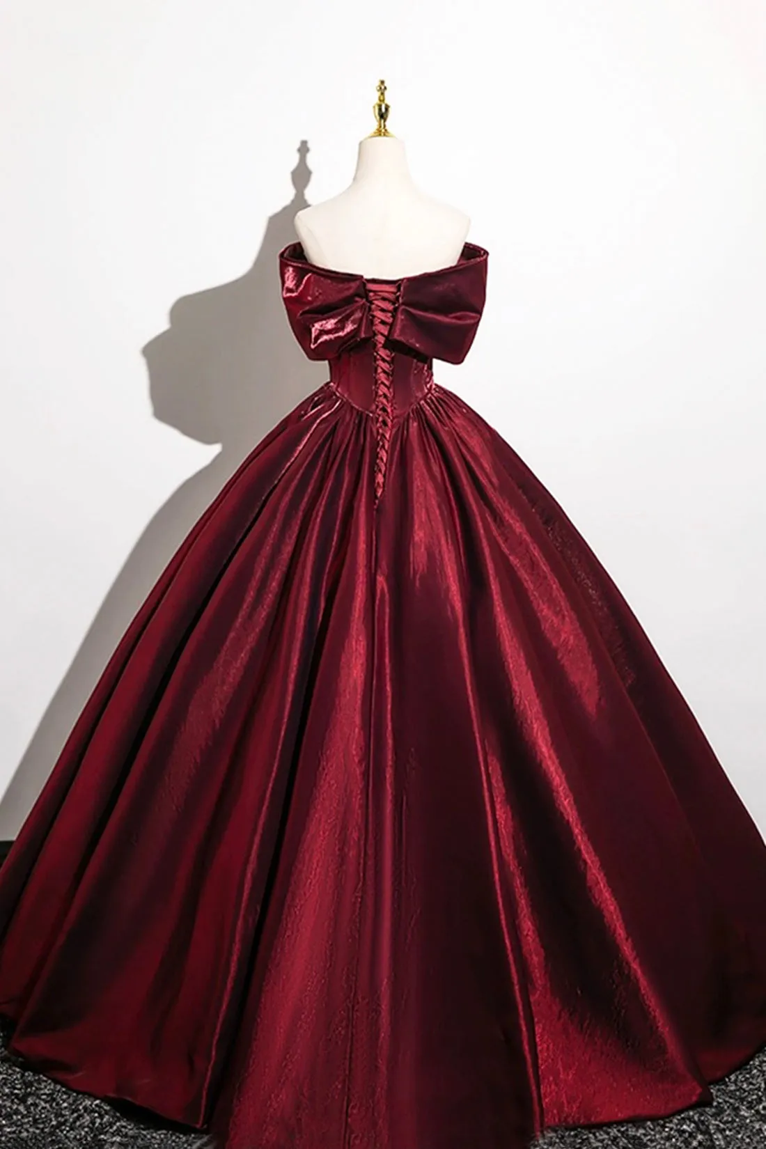 Burgundy Satin Long Prom Dress, A-Line Off the Shoulder Evening Formal Dress