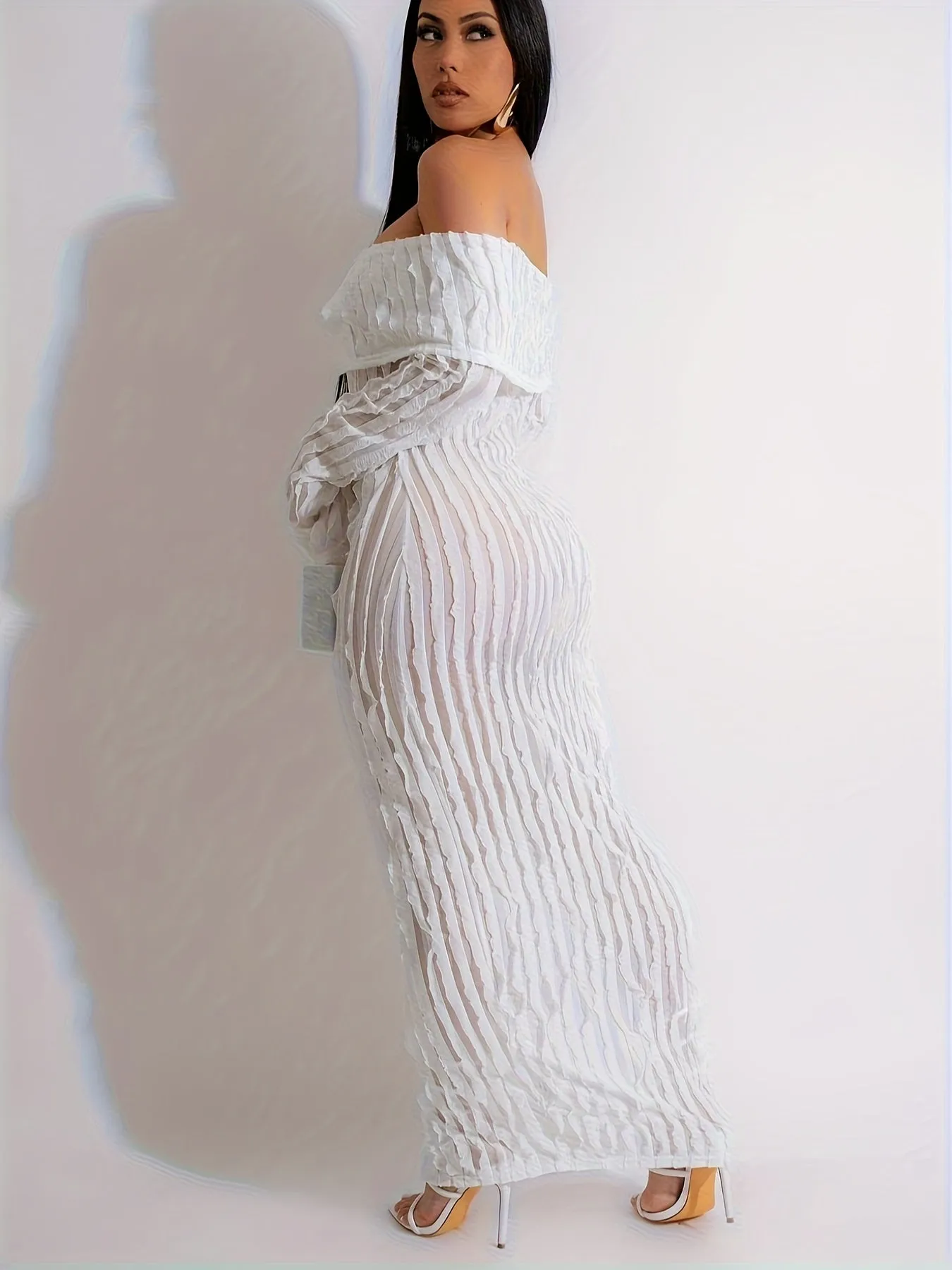 Button Front Off-shoulder Pencil Dress
