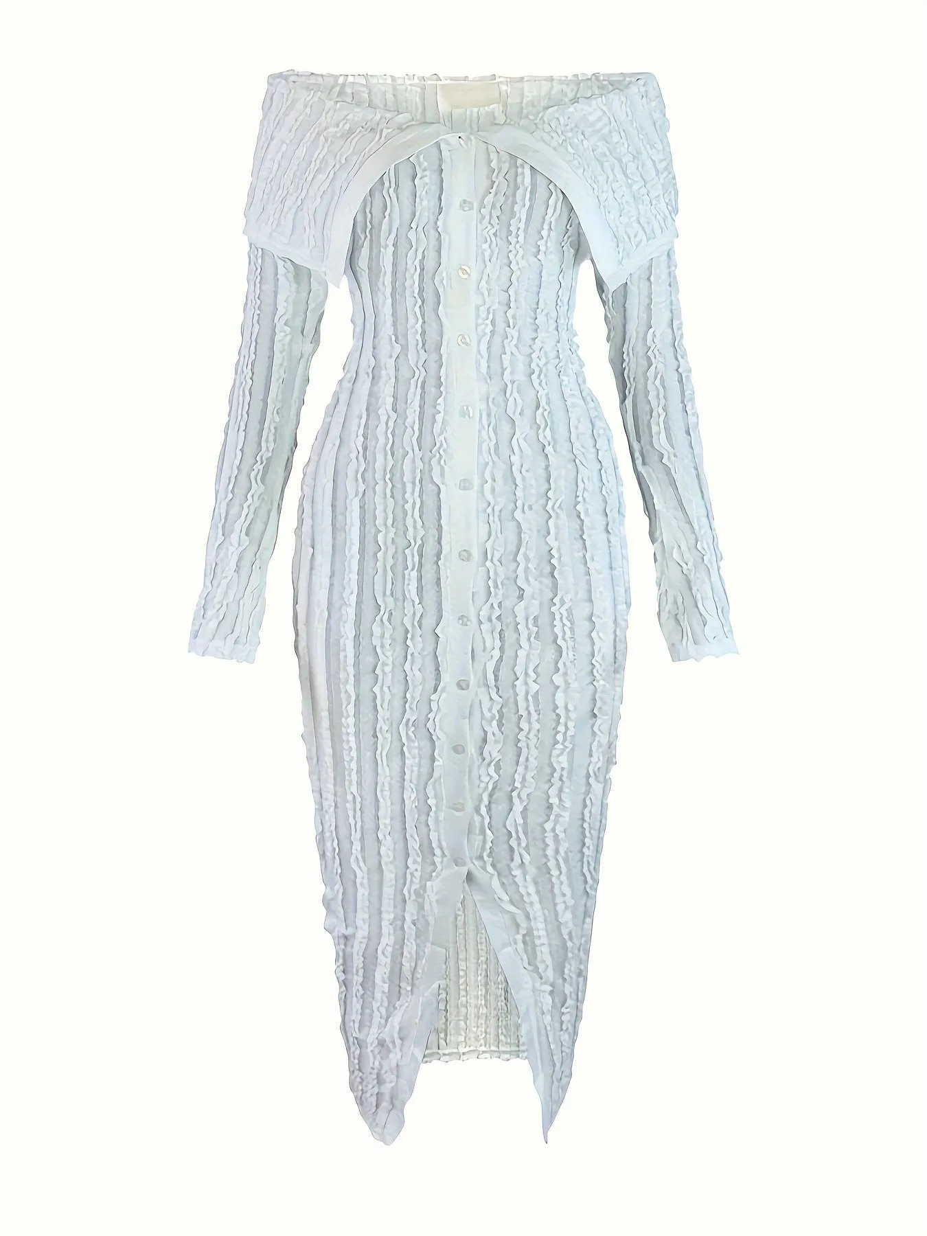 Button Front Off-shoulder Pencil Dress