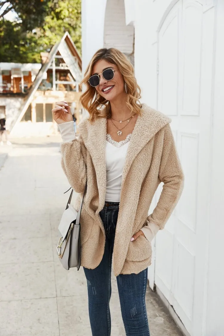 elveswallet Loose Zipper Plush Hoodied Coat