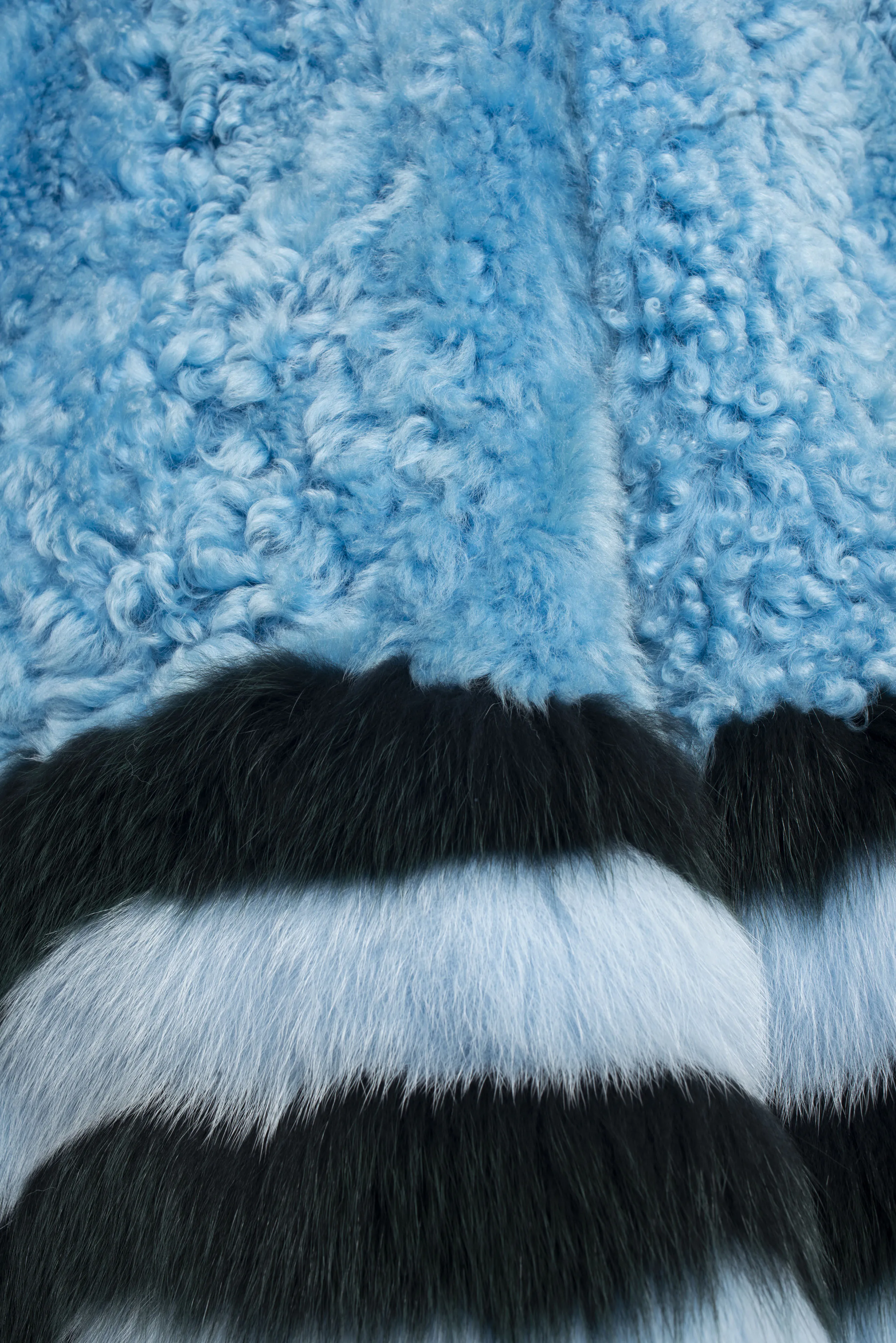 Fendi FW 2016 blue fur shearling coat with striped fox fur trims