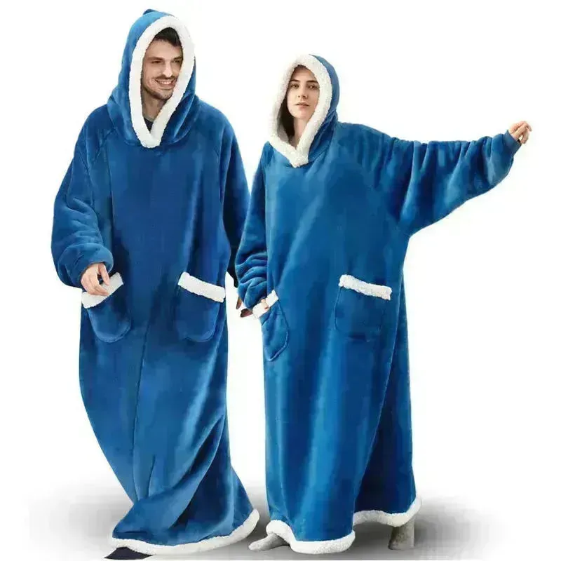 Fleece Oversized Hoodie Blanket Winter Warm Home Clothes Women Men Oversized Pullover With Pockets