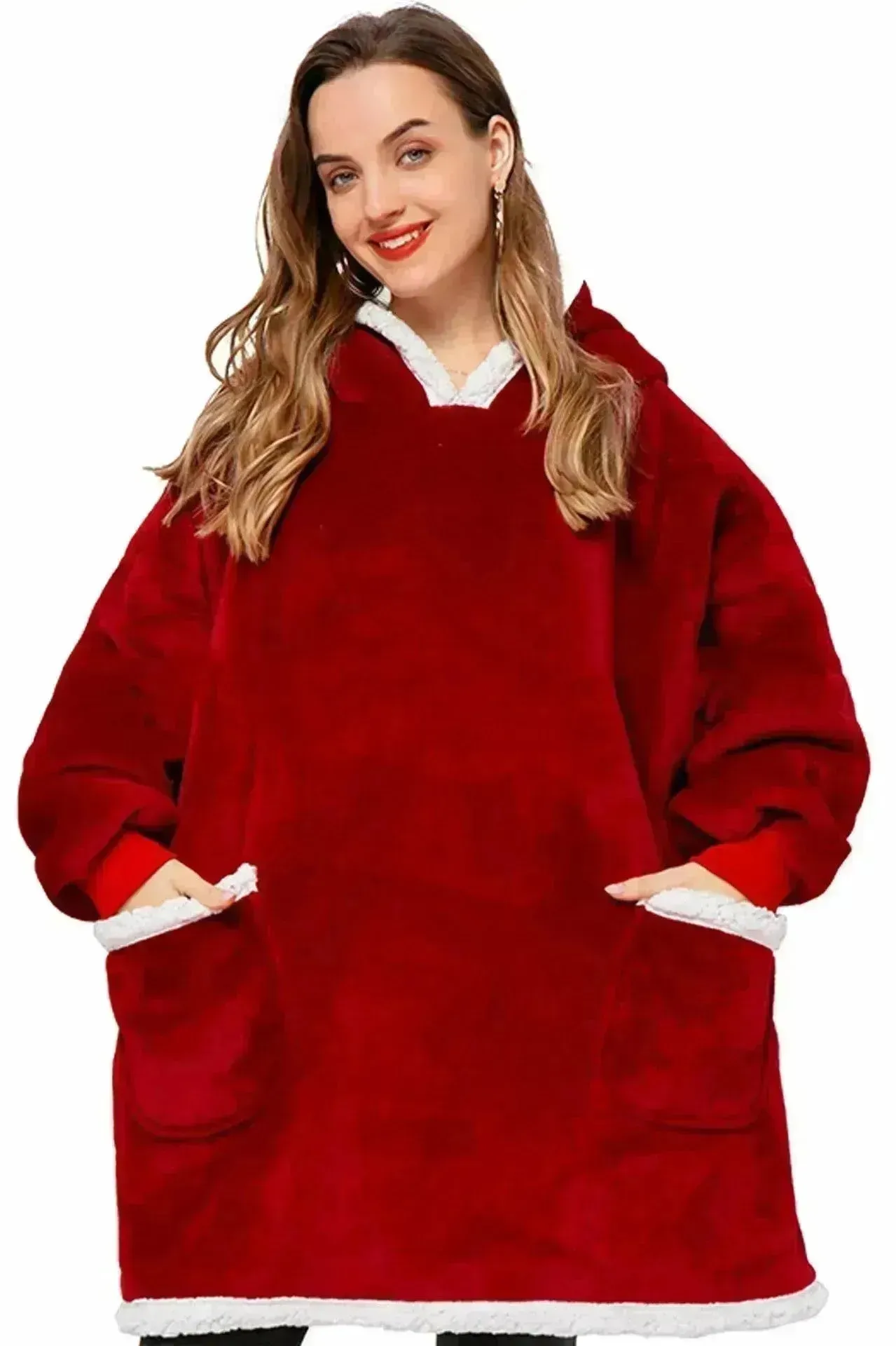 Fleece Oversized Hoodie Blanket Winter Warm Home Clothes Women Men Oversized Pullover With Pockets