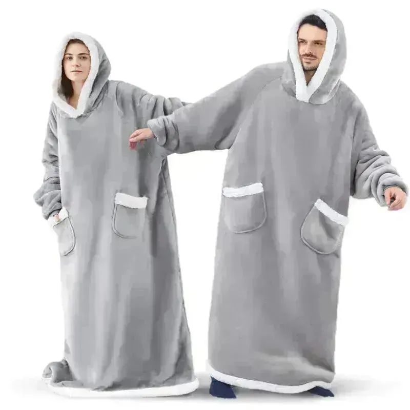 Fleece Oversized Hoodie Blanket Winter Warm Home Clothes Women Men Oversized Pullover With Pockets