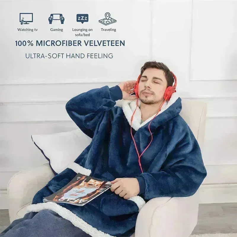 Fleece Oversized Hoodie Blanket Winter Warm Home Clothes Women Men Oversized Pullover With Pockets
