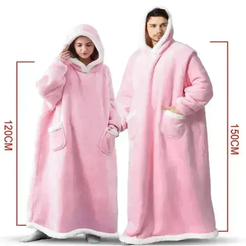 Fleece Oversized Hoodie Blanket Winter Warm Home Clothes Women Men Oversized Pullover With Pockets