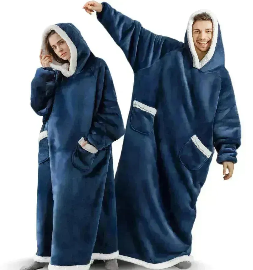 Fleece Oversized Hoodie Blanket Winter Warm Home Clothes Women Men Oversized Pullover With Pockets