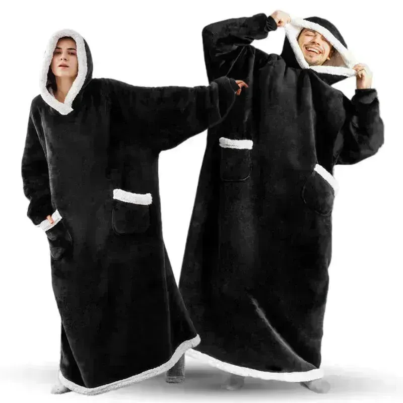 Fleece Oversized Hoodie Blanket Winter Warm Home Clothes Women Men Oversized Pullover With Pockets