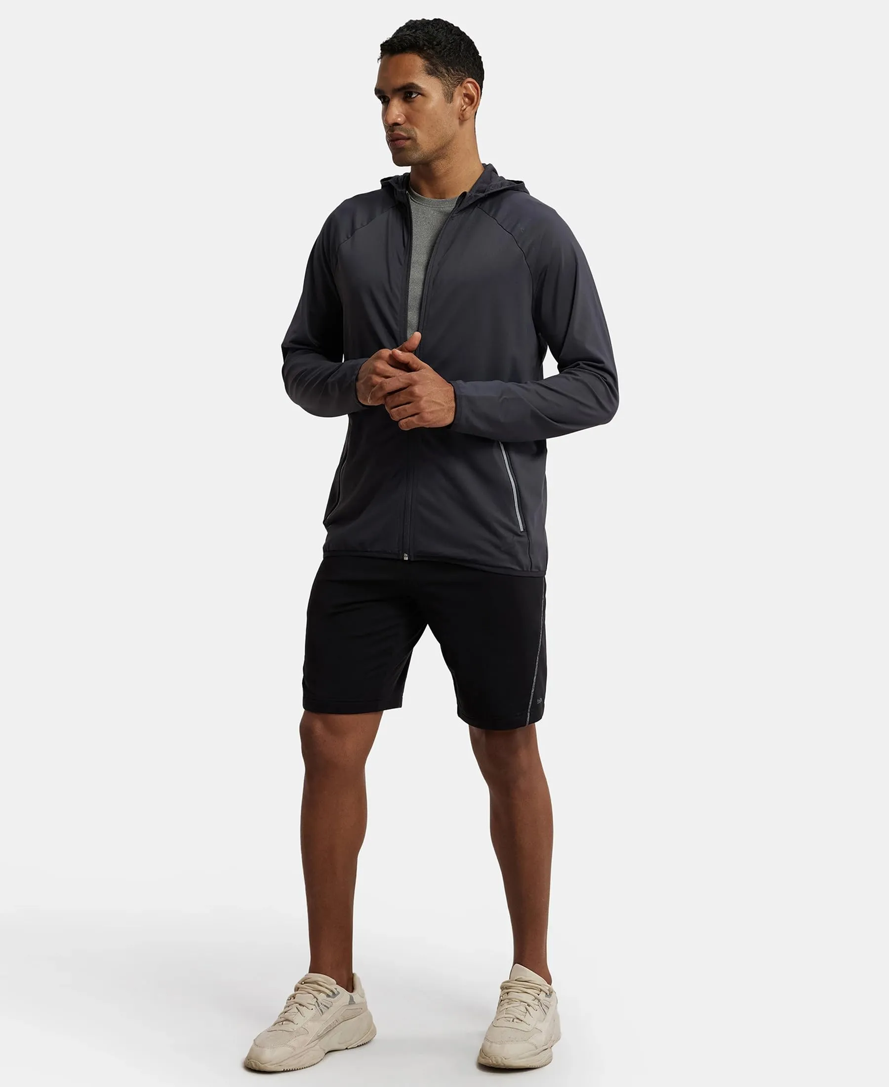 Jockey MV31 Men's Microfiber Elastane Stretch Solid Performance Hoodie Jacket with Stay Dry Technology_Graphite_L