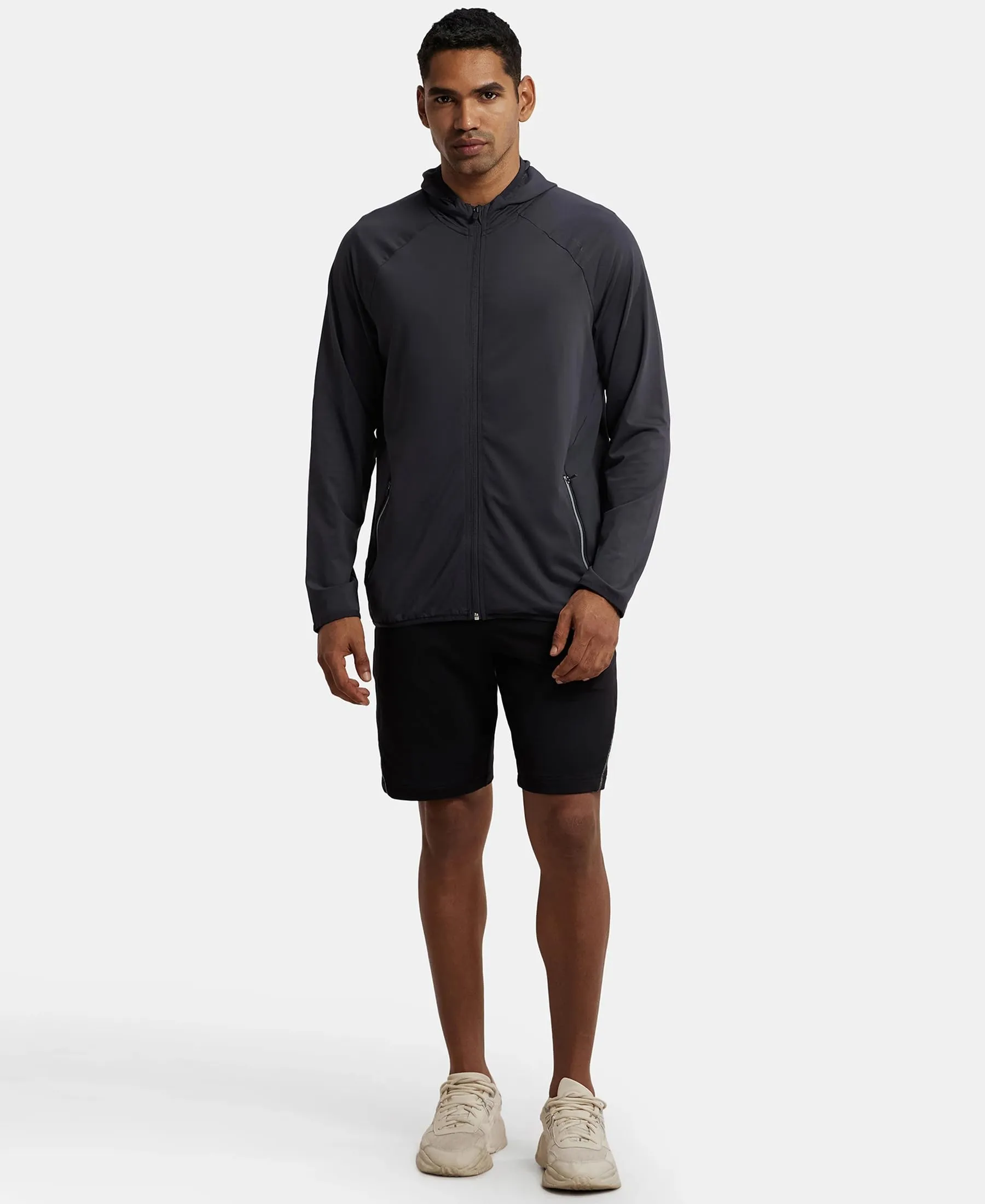 Jockey MV31 Men's Microfiber Elastane Stretch Solid Performance Hoodie Jacket with Stay Dry Technology_Graphite_L