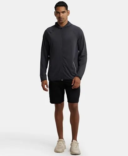 Jockey MV31 Men's Microfiber Elastane Stretch Solid Performance Hoodie Jacket with Stay Dry Technology_Graphite_L