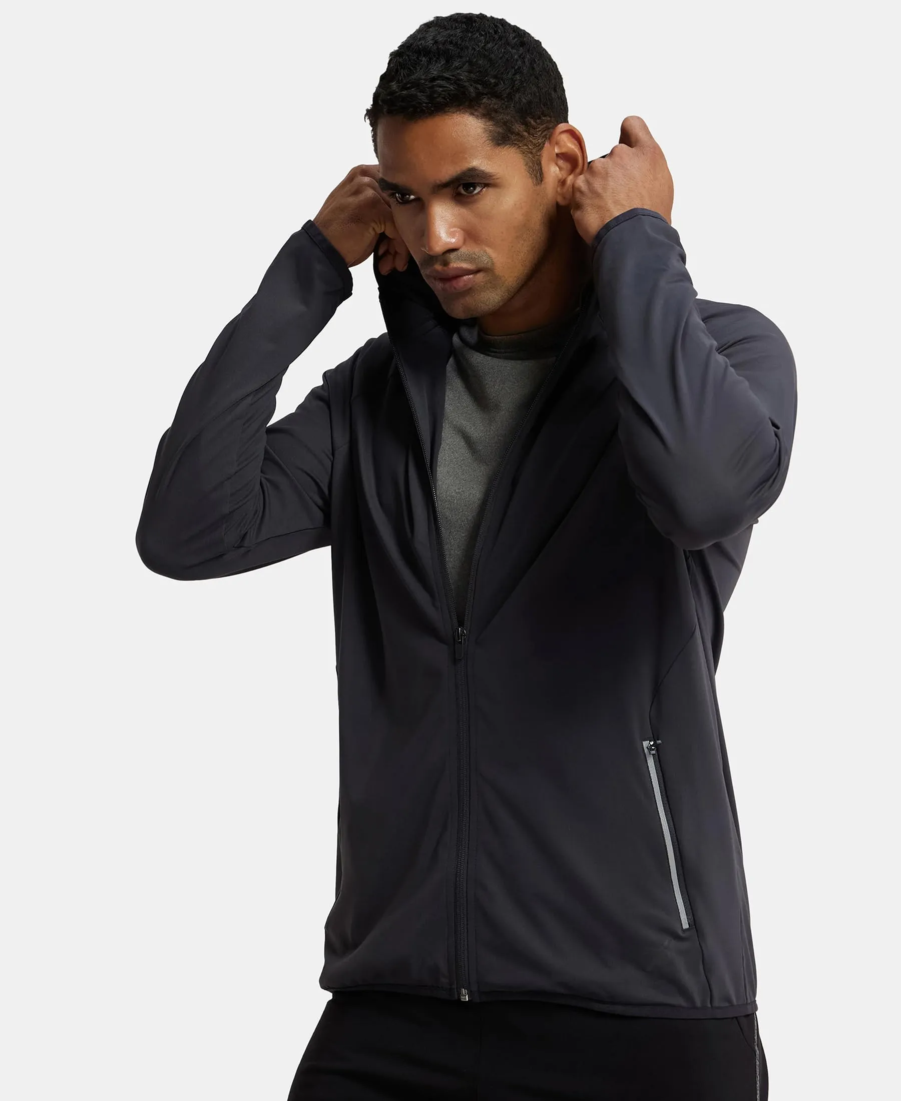 Jockey MV31 Men's Microfiber Elastane Stretch Solid Performance Hoodie Jacket with Stay Dry Technology_Graphite_L