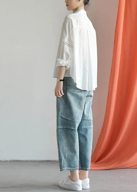 Loose casual old worn white irregular stitching wild wide leg jeans autumn new
