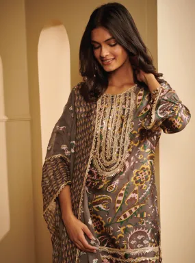 Mulmul Cupro Vida Grey Kurta With Vida Grey Garara