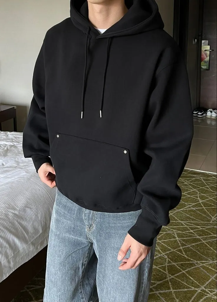 New Winter Wear Black Y2K Autumn Korean Fashion Fleece Oversized Pullover Hoodie For Mens