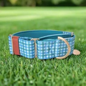 Personalised Martingale Collar - Blue & Green Gingham Neoprene Padded