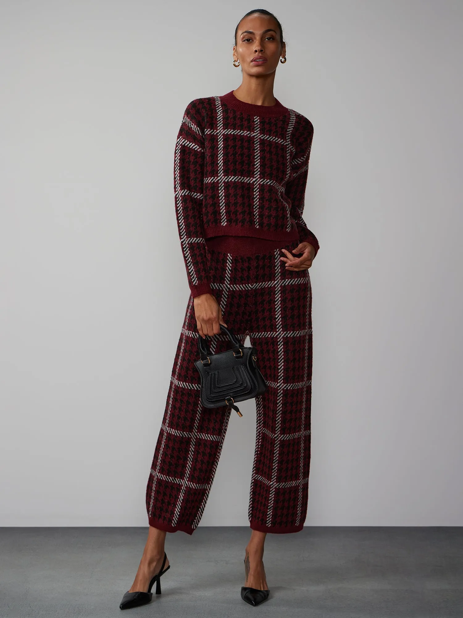 Plaid Houndstooth Wide Leg Pant