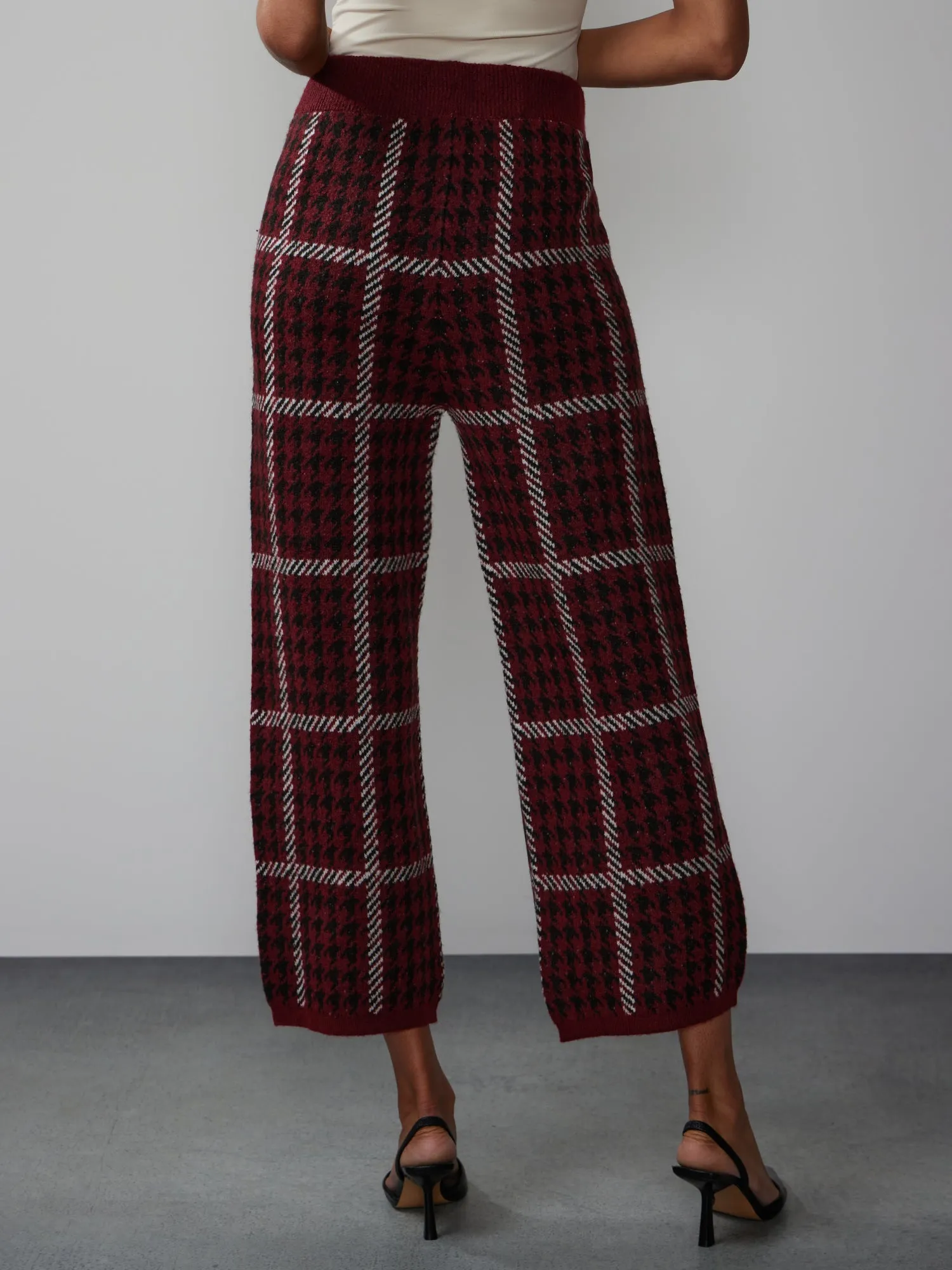 Plaid Houndstooth Wide Leg Pant