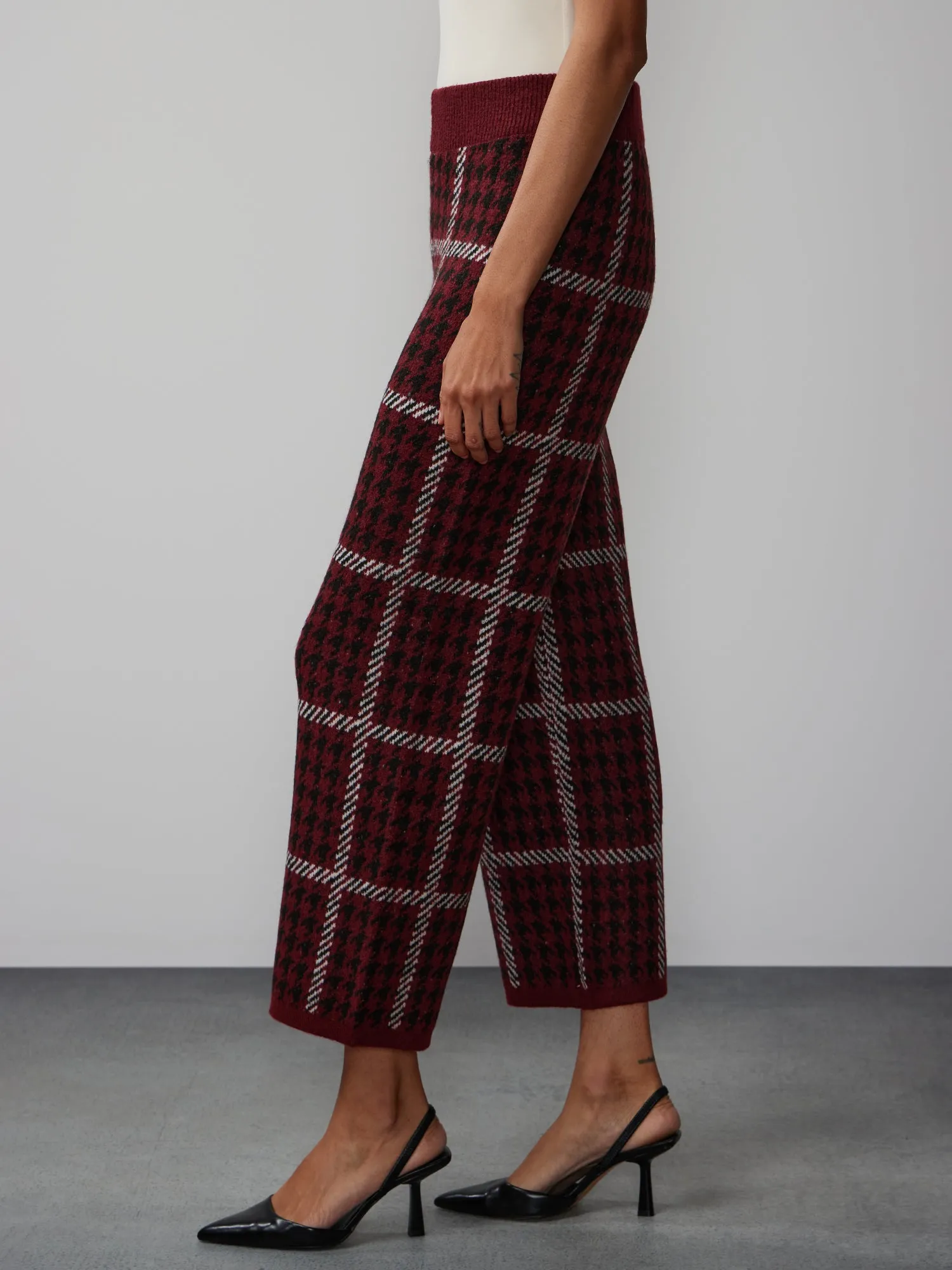 Plaid Houndstooth Wide Leg Pant
