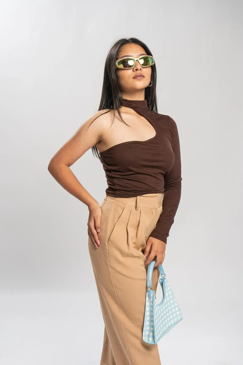Side Cutout Brown Top
