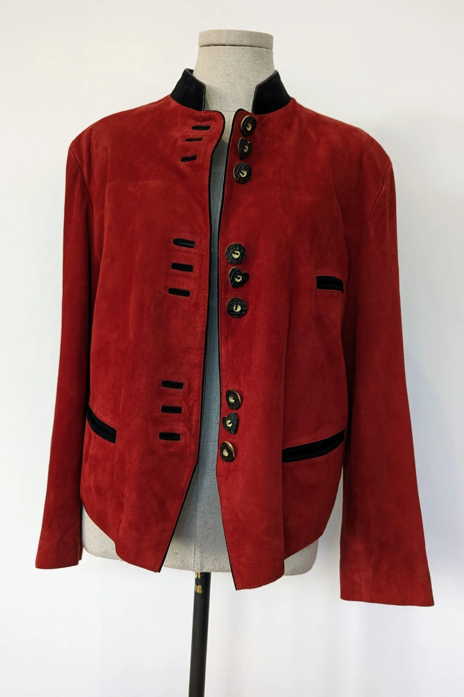 Soft Red Suede Jacket with Feature Buttons