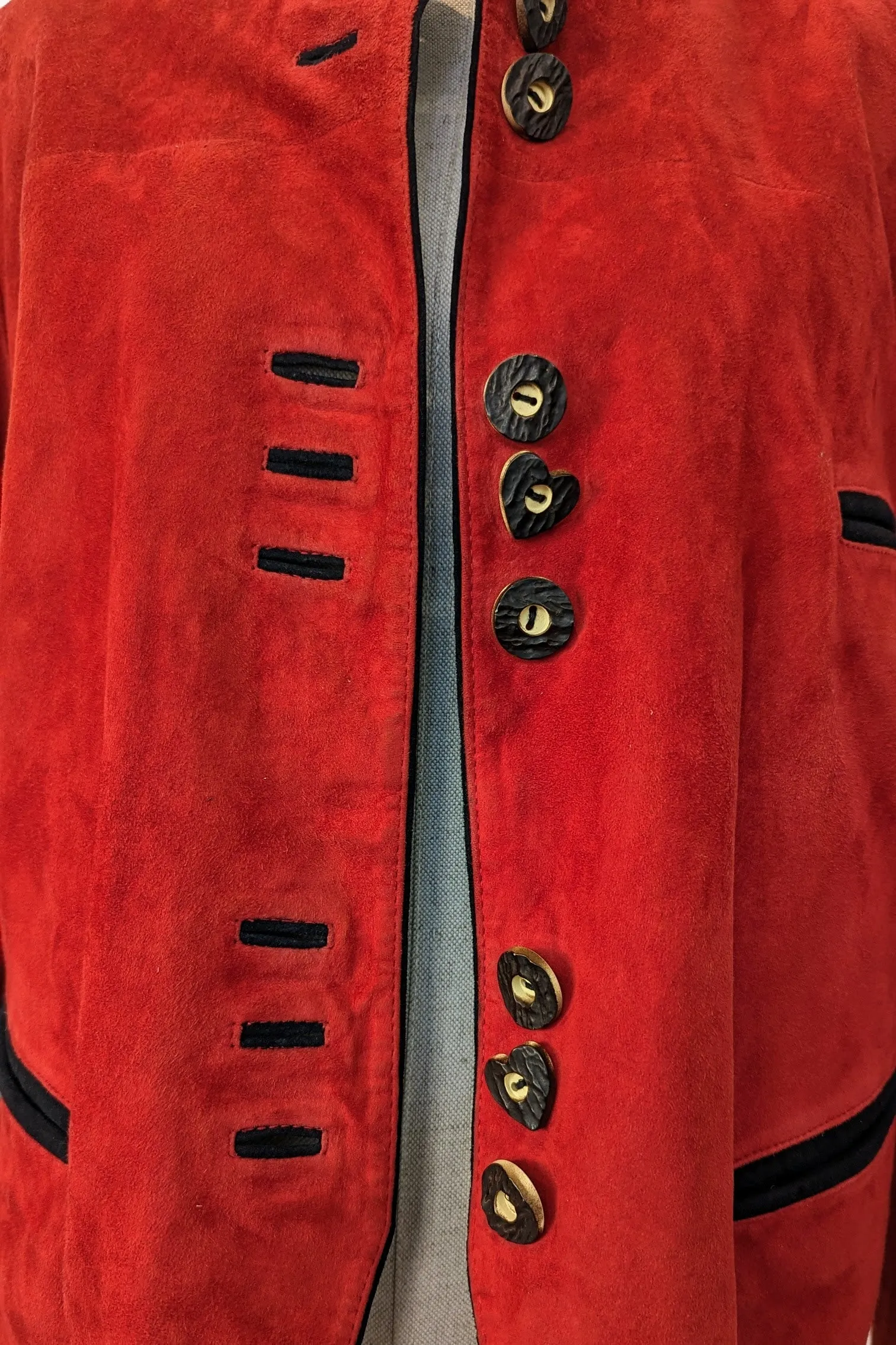 Soft Red Suede Jacket with Feature Buttons