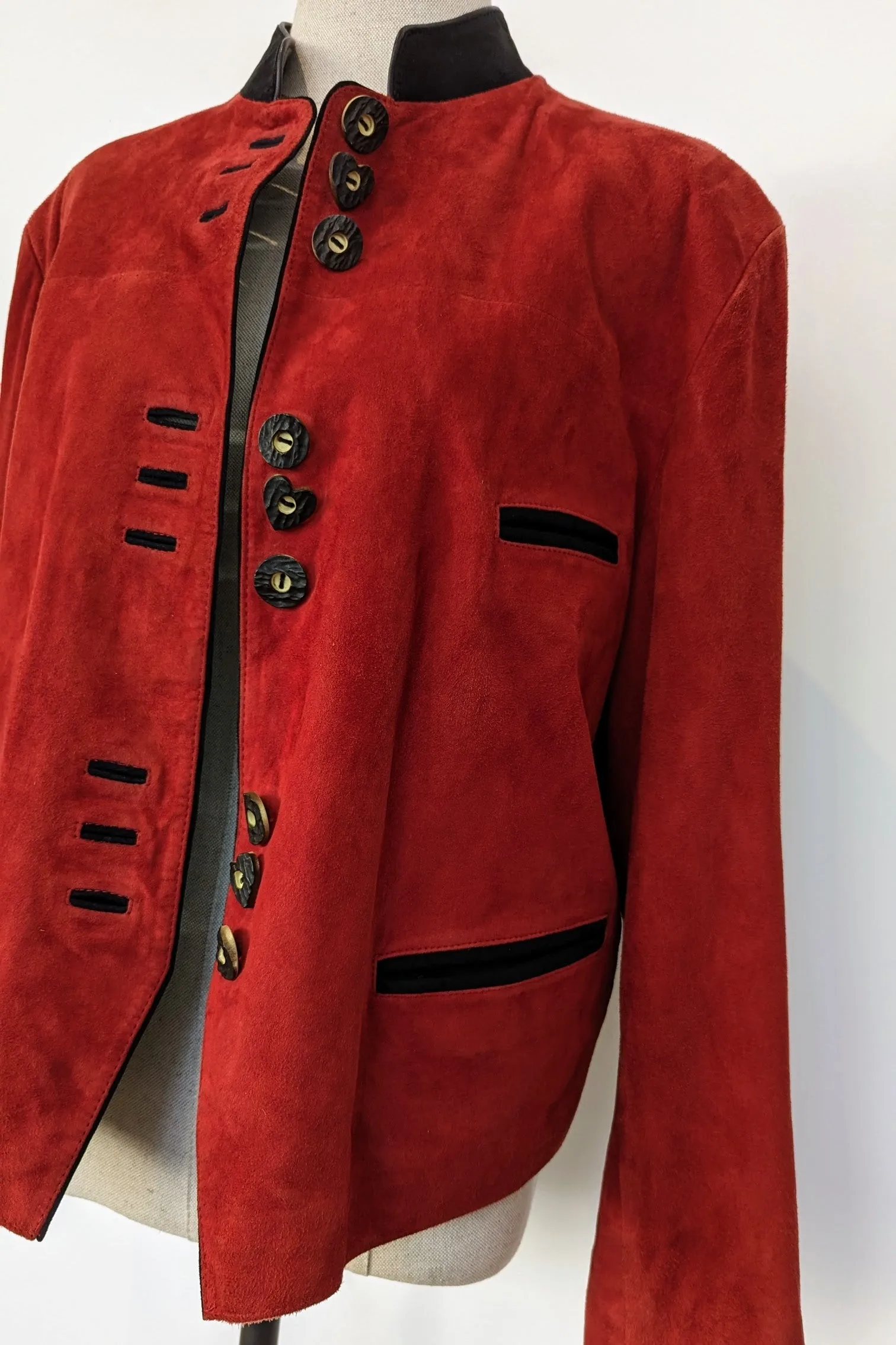 Soft Red Suede Jacket with Feature Buttons